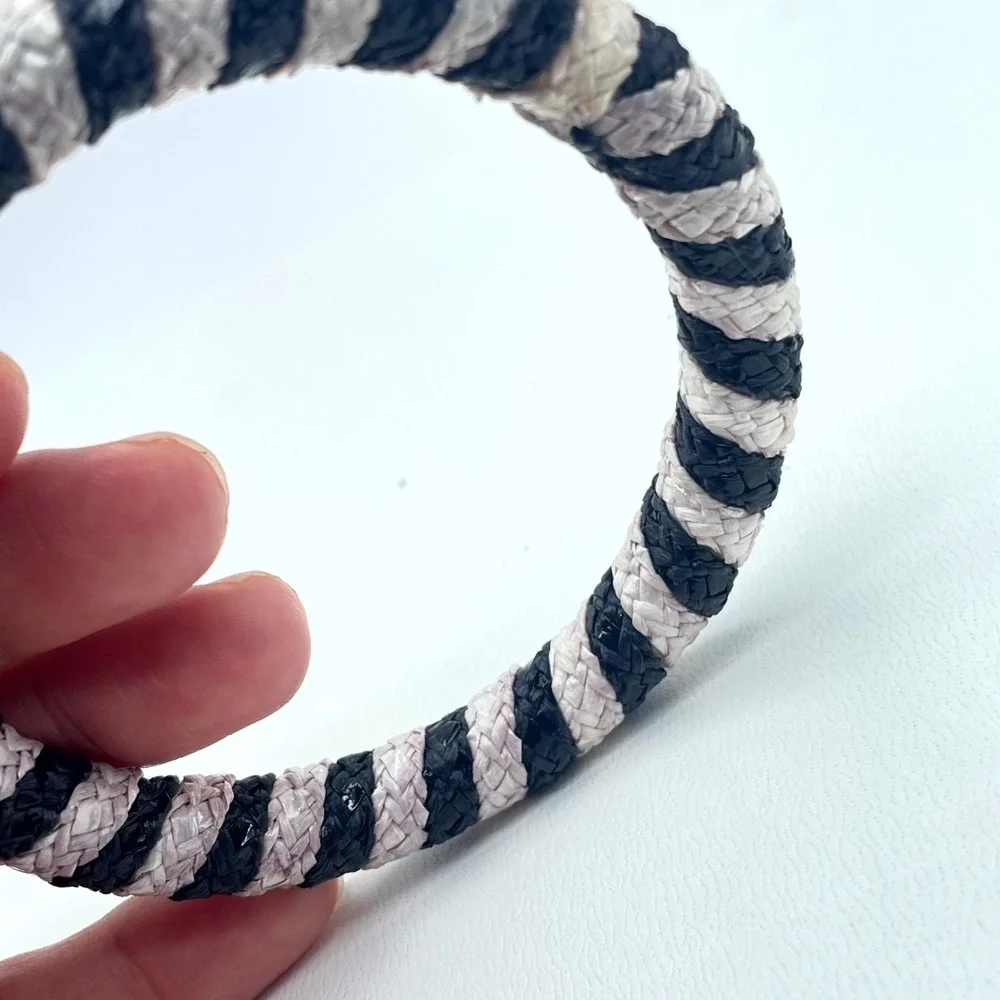 Bohemian Black White Eco-Chic Thin Woven Braided Rope-Style Bangle Bracelet - Picture 9 of 14